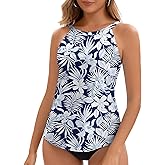 WOWENY High Neck Tankini Tops for Women Halter Flowy Sleeveless Bathing Suits Modest Swimsuit Top No Bottom
