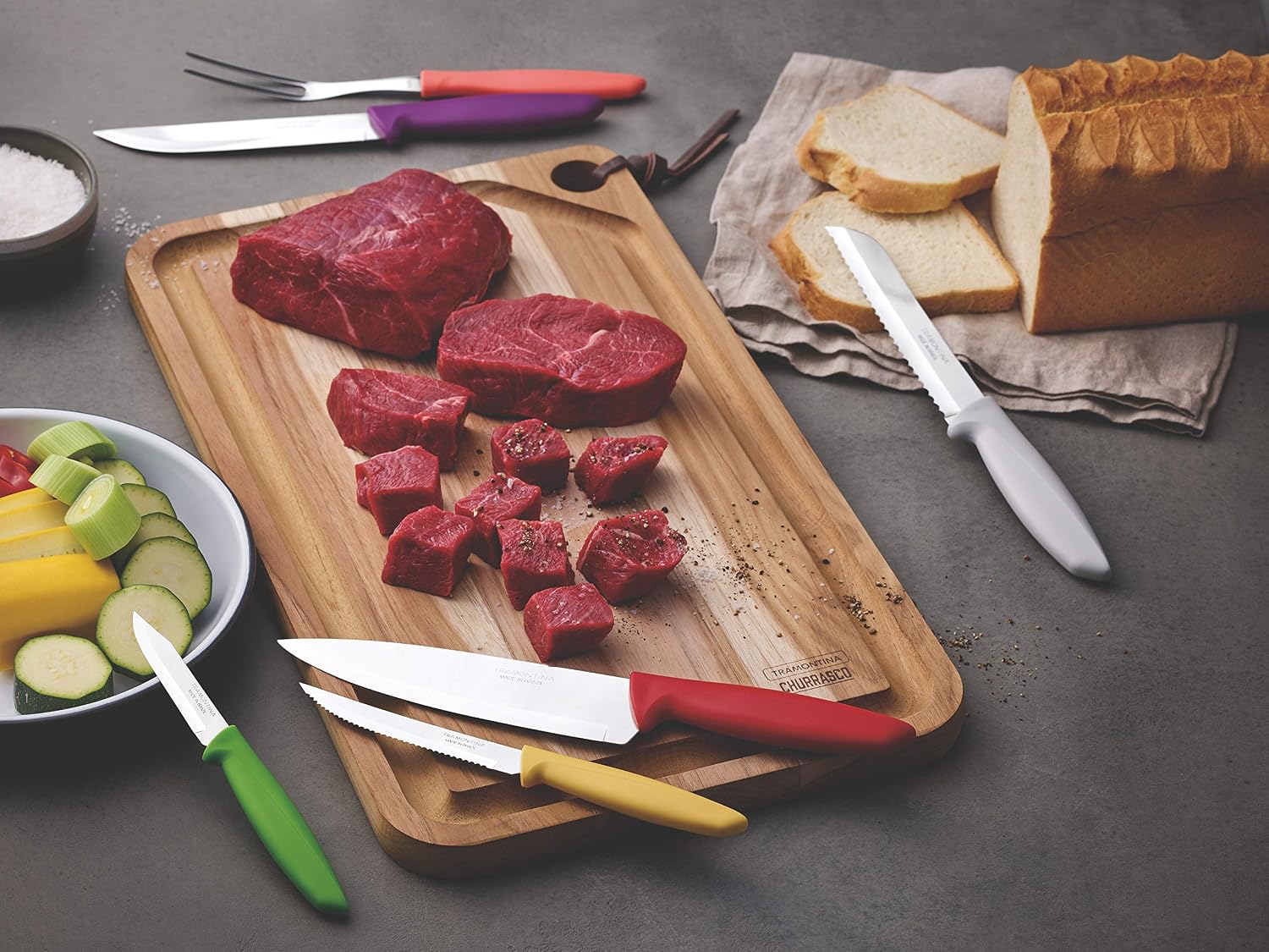 Tramontina Plenus Kitchen Knives Set of 6 with Paring, Bread, Chef and Steak Sharp Knife Plus Carving Fork, Vegetable Chopper, 23498916 - Image 5