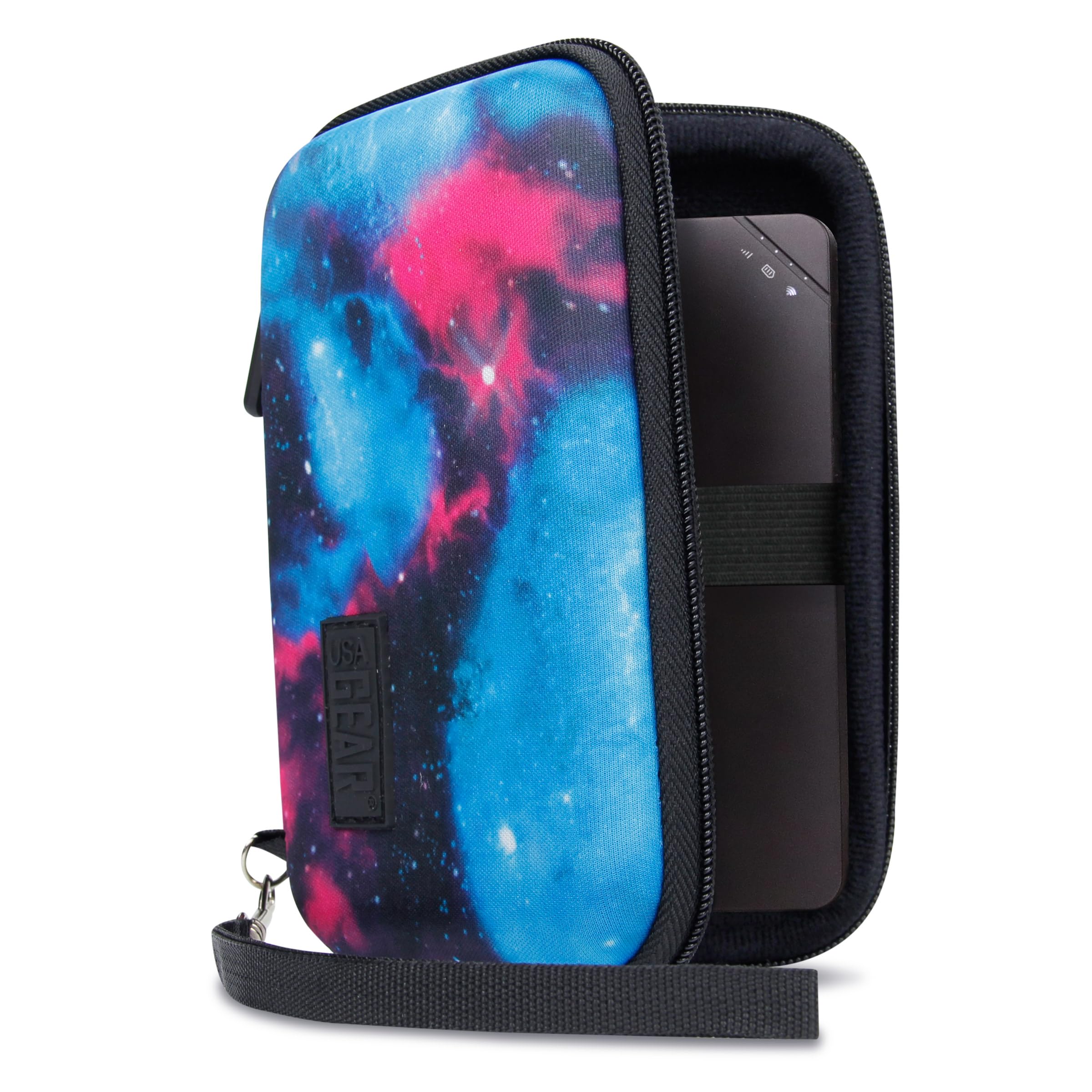 USA Gear Portable WiFi Hotspot Hard Case - WiFi Booster Travel Case with Wrist Strap - Compatible with MERCUSYS MT110, ZTE MF920, TP-Link M7450, D-Link DWR-2101 - Galaxy