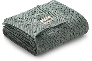 mimixiong 100% Pure Cotton Baby Blanket Extra Soft Cellular Neutral Swaddle Receiving Crib Blanket for Newborn Baby Boy Girl Size 30 x 40 inches (Dark Green)