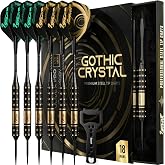 Steel Tip Darts Set, Metal Tip 6 Pack, Knurled Brass Barrels, Darkborn | Aluminum shafts w/ O-rings, 16 GlideXPro 130 micron flights, sharpener, wrench, magnetic EVA case, 10-yr warranty