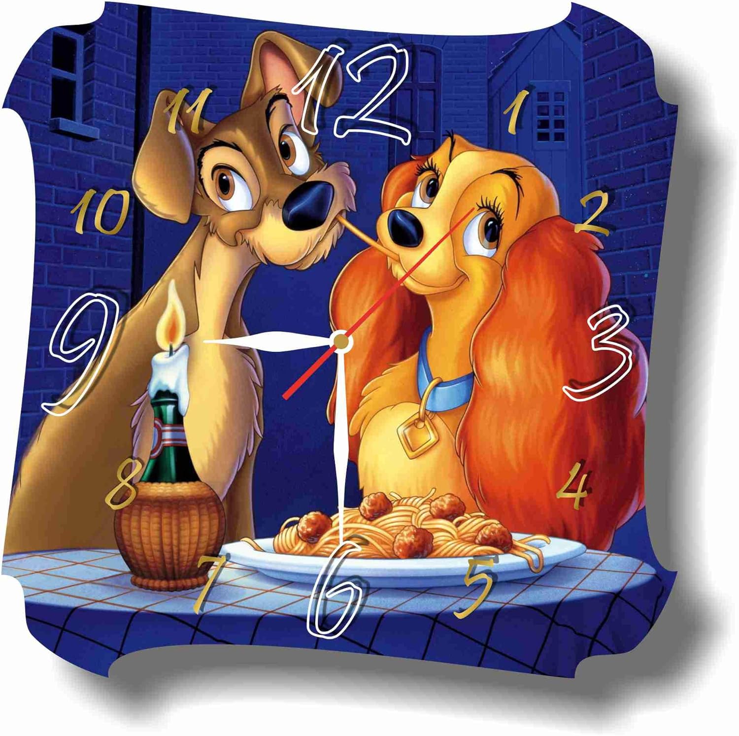 MAGIC WALL CLOCK FOR DISNEY FANS Lady and The Tramp 11.8’’ Handmade Made of Acrylic Glass - Get Unique décor for Home or Office – Best Gift Ideas for Kids, Friends, Parents and Your Soul Mates