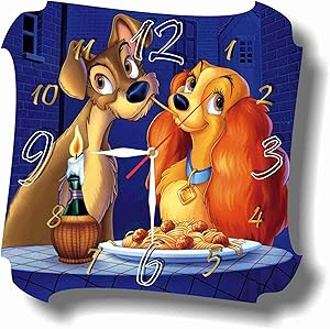 MAGIC WALL CLOCK FOR DISNEY FANS Lady and The Tramp 11.8’’ Handmade Made of Acrylic Glass - Get Unique décor for Home or Office – Best Gift Ideas for Kids, Friends, Parents and Your Soul Mates