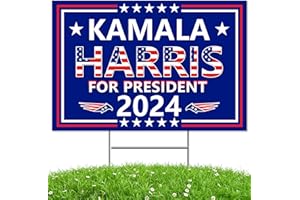 QIYEYEYE Kamala Harris Yard Sign,18x12In Harris Waltz 2024 Double-Sided Kamala Harris For President Yard Signs With H-Stakes Political Voted For Democratic Sign For Outdoor Garden Lawn Parade Rally Decoration