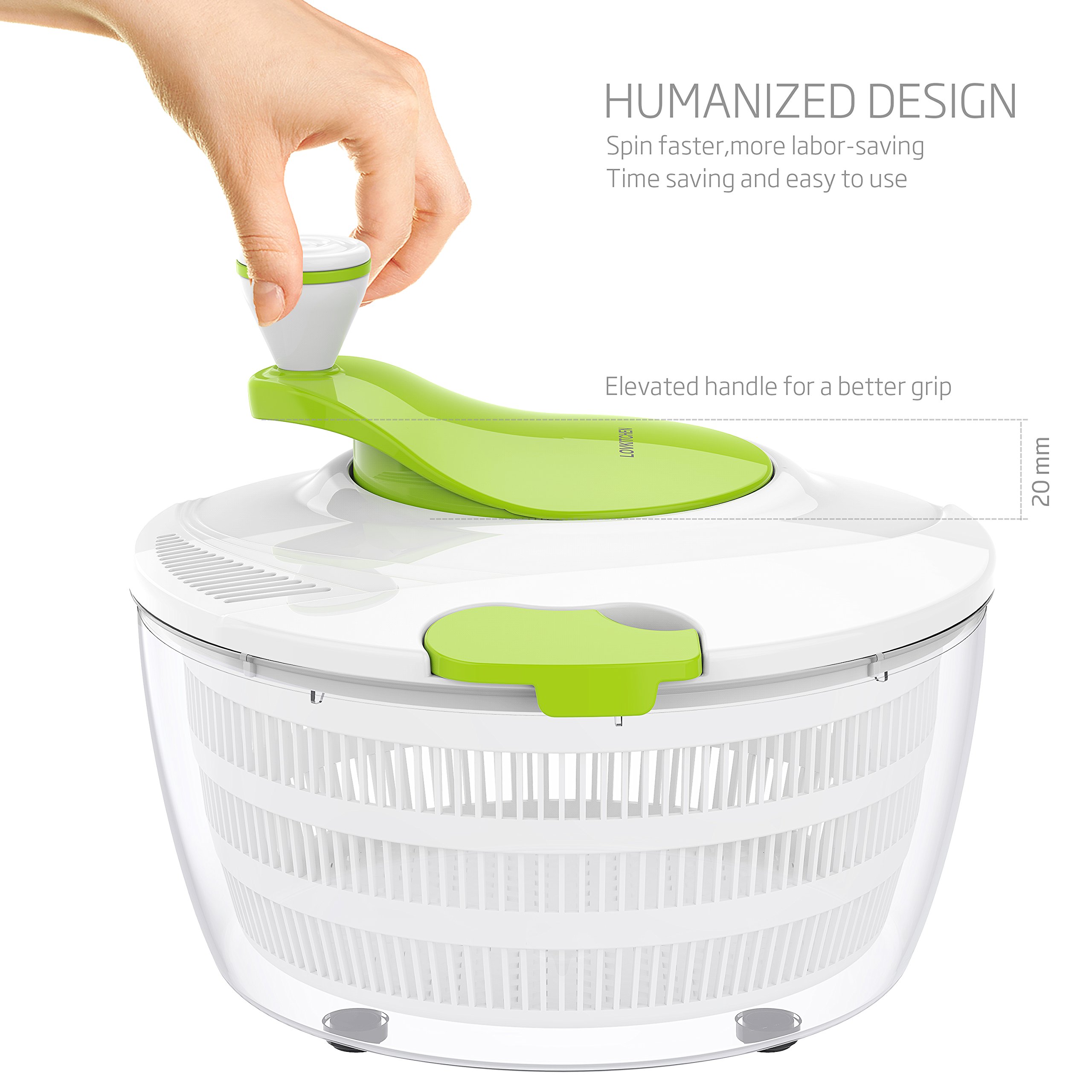 Salad Spinner LOVKITCHEN Large 4 Quarts Fruits and Vegetables Dryer Quick Dry Design BPA Free Dry Off & Drain Lettuce and Vegetable with Ease for Tastier Salads and Faster Food Prep