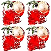 GXFCCYXT 4 Pieces Halloween Skull Glass Wine Glass -12oz/350ml Unique Cocktail Glasses Funny Clear Skull Cup for Cocktail Margarita Whiskey Juice Holiday Decorations Gifts Or Themed Party