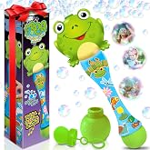 ArtCreativity Frog Bubble Wand - Bubble Toy with Bubbles Refill Solution, Stickers, Music &amp; Lights - Kids Summer Outdoor Activity - Birthday Party Favors - Bubble Blower Machine