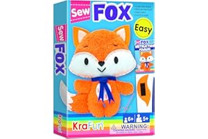KRAFUN Fox Animal Sewing Kit for Kids Beginner My First Art & Craft, Includes Fox Doll Stuffed Animal, Instructions & Plush Felt Materials for Learn to Sew, Embroidery, Age 7 8 9 10 11 12