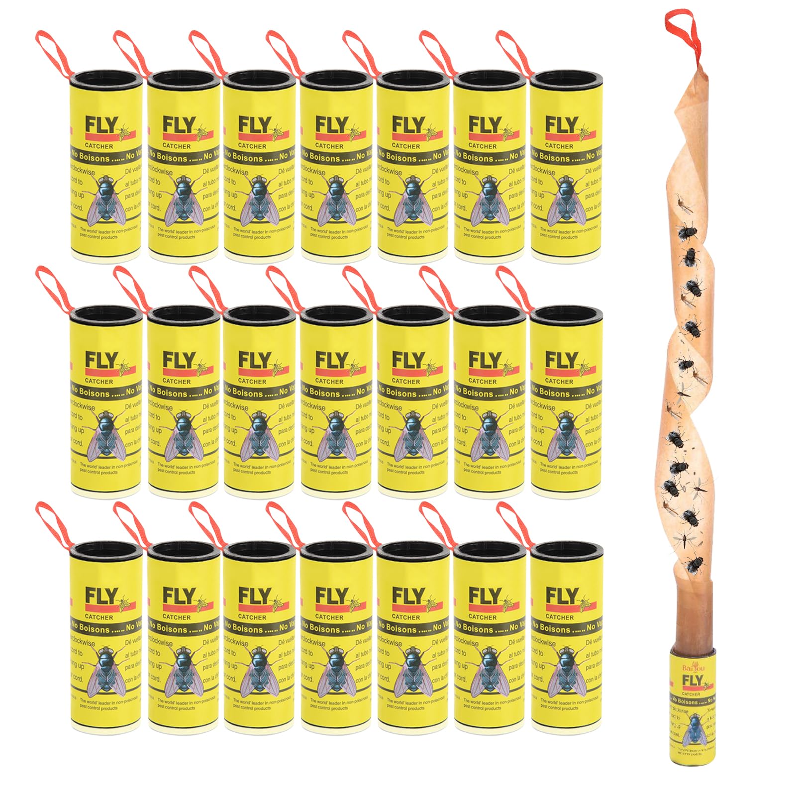 WD&CD 22 Pieces Fly Paper Rolls, Pesticide Free Sticky Fly Catchers Set Fly Tape Against Insects such as Flies for Indoor and Outdoor Use, Yellow