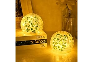 FRAMICS 2 PCS St Patricks Day Decorations 4" Shamrock Globe Night Light with Timer Clover Crackle Glass Ball Light for Table Centerpieces Lighted Decorative Ball Lamp Tabletop LED Light Decor Gift