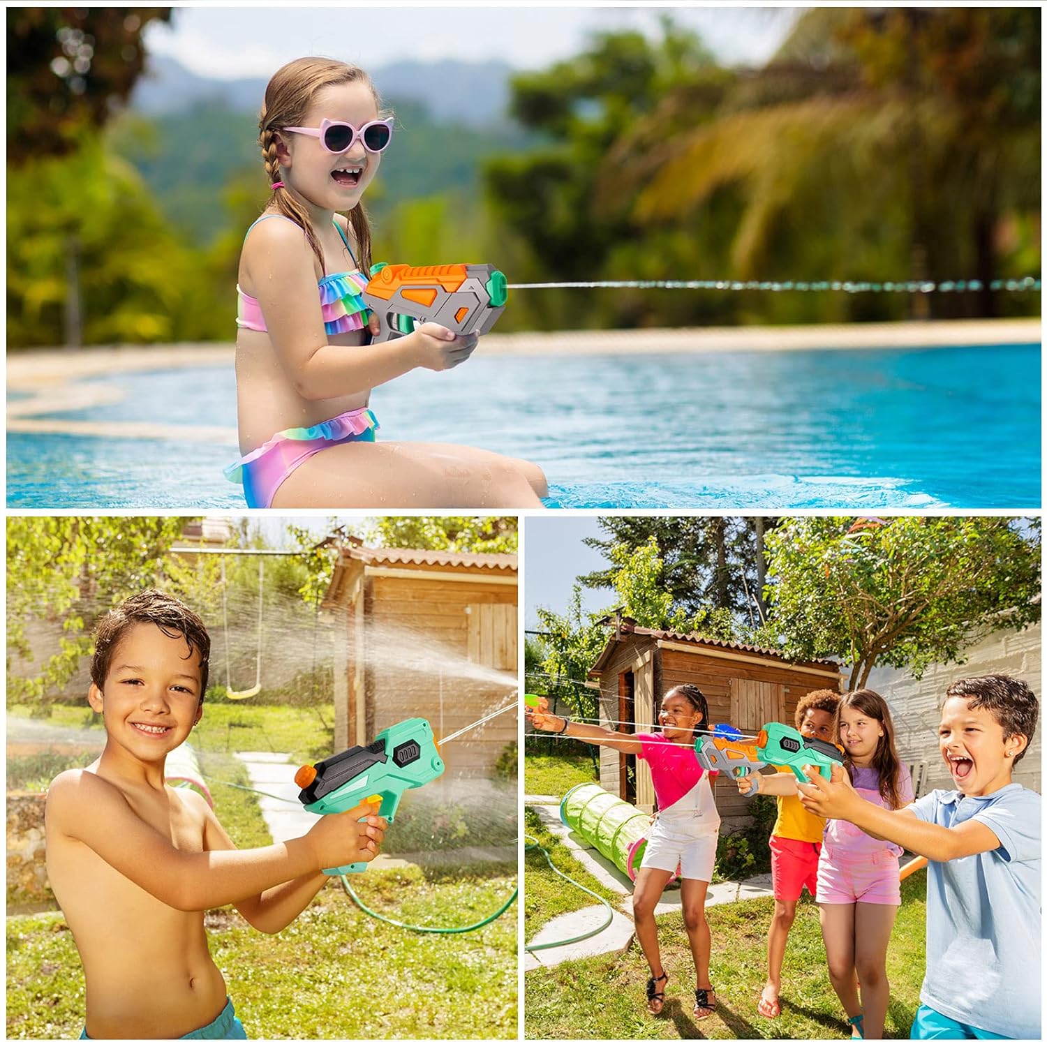 SNAEN 2 Pack of Different Shapes Squirt Water Gun Summer Toy for Swimming Pool Party and Outdoor Activity Easy Operate Beach Water Fighting Blaster with High Capacity Suitable for Ages 3+ (Green/Gray): Toys & Games