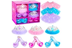 Princess Dress Up Shoes Princess Dresses for Girls, BIBUTY Dress Up Clothes Pretend Play Costumes-3 Sets of Princess Shoes, Dresses and Crowns, Princess Accessory Toys for 3-6 yr Girl Birthday Gifts