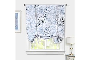 DriftAway Tie Up Curtains for Windows Acacia Floral Blossom Watercolor Printed Thermal Insulated Tie Up Adjustable Balloon Rod Pocket Curtain 100% Blackout for Small Window 42 Inch by 63 Inch Navy