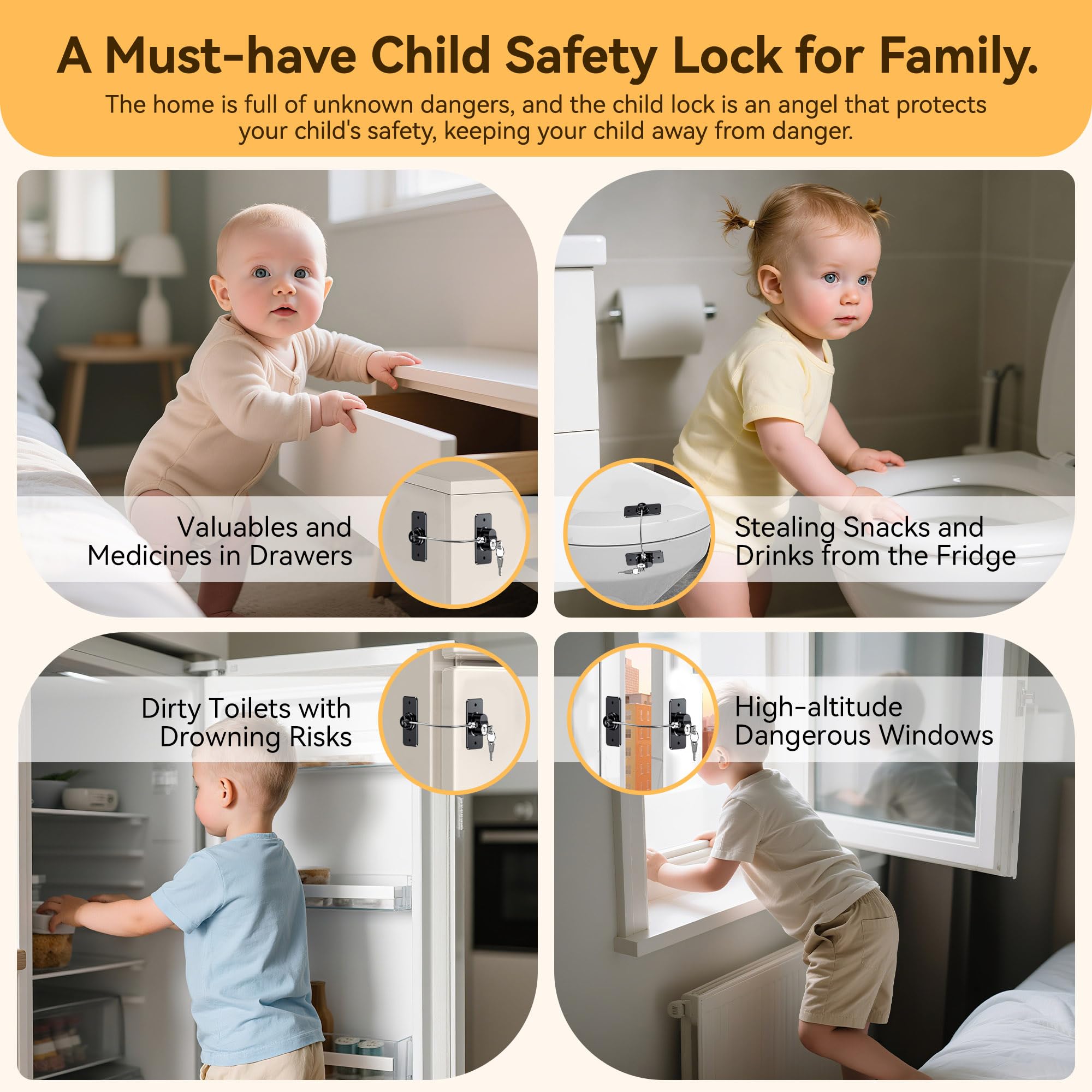 2 Pack Refrigerator Door Lock with Adhesive, No Tools Required, Child Proof Fridge Door Lock for Kids and Pets, Self Adhesive Latch for Freezer, Cabinets, Drawers, Windows (Patent)