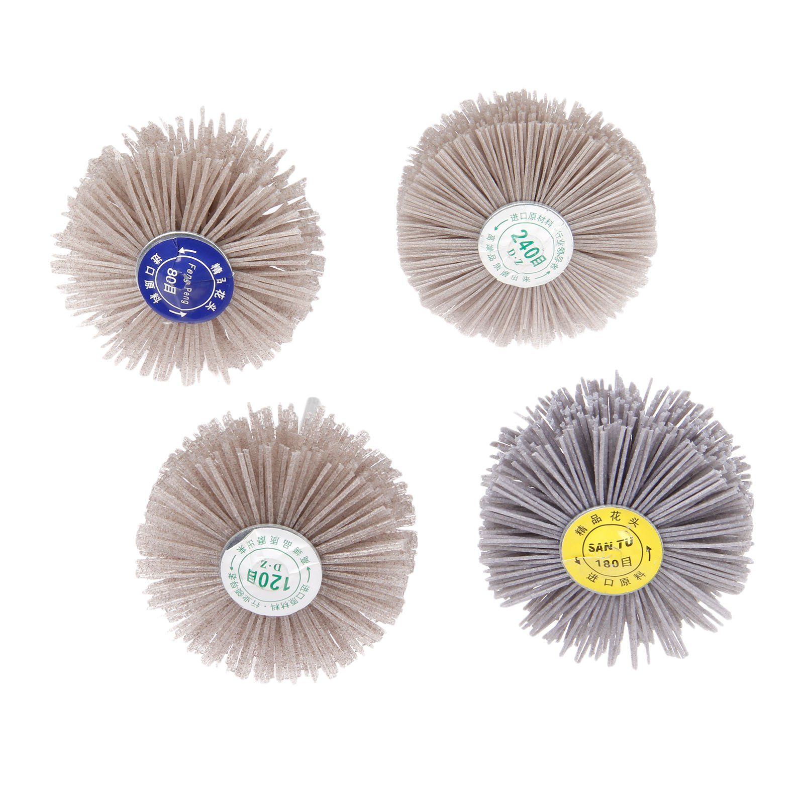 Mtsooning 4Pcs 4Sizes 80Grit 120Grit 180Grit 240Grit Nylon Wheel Brush Abrasive Grinding Head with 6mm Shank Kit Kit,Sanding Mop Abrasive Wheel for Polishing Removal Coating Removal Paint Stripping