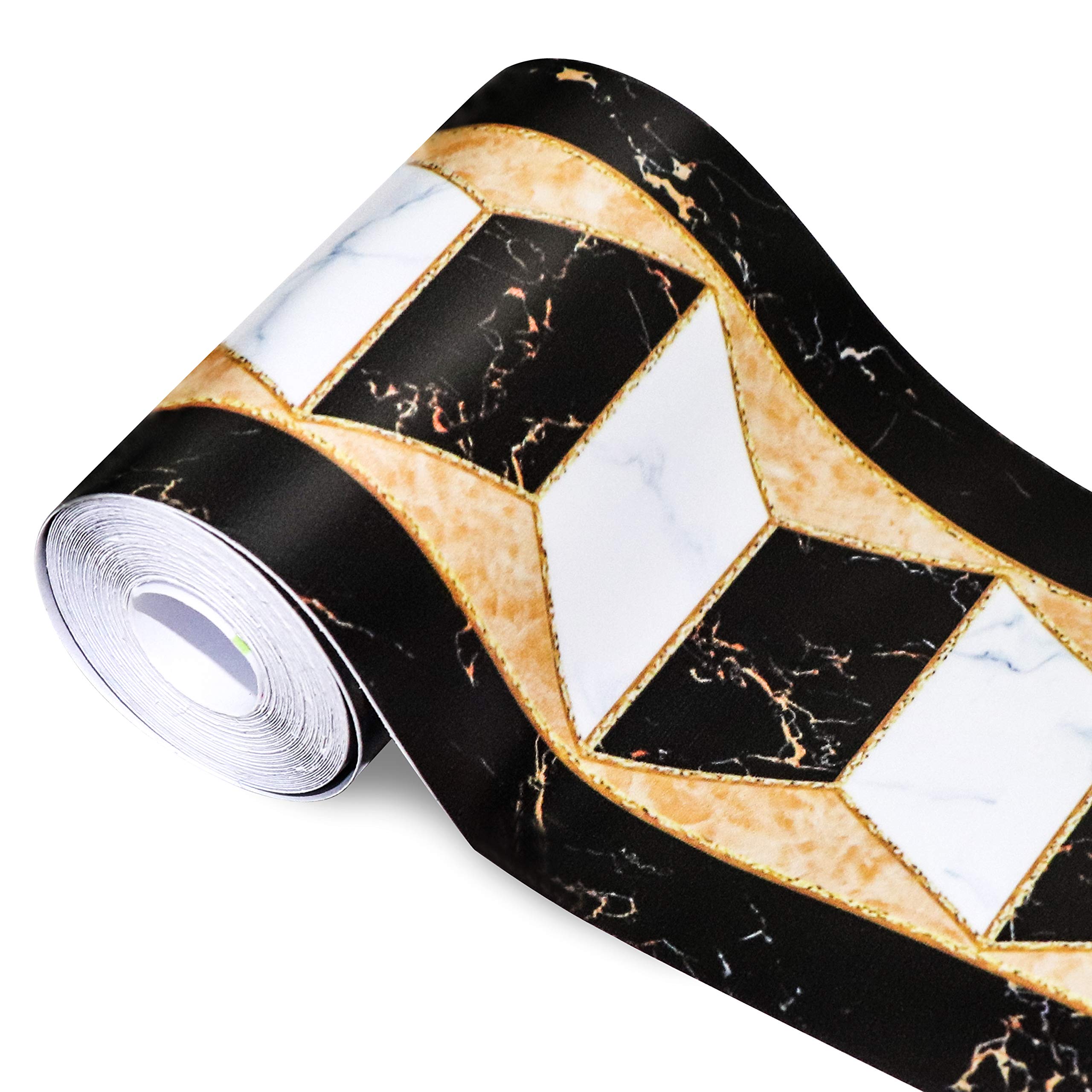 Soyizom PVC Wallpaper Border Modern Geometric Wall Covering Borders Sticker Peel and Stick Wall Border Backsplash Self-Adhesive Border Decortaive Tile Stickers Kitchen Cabinet Toilet Border