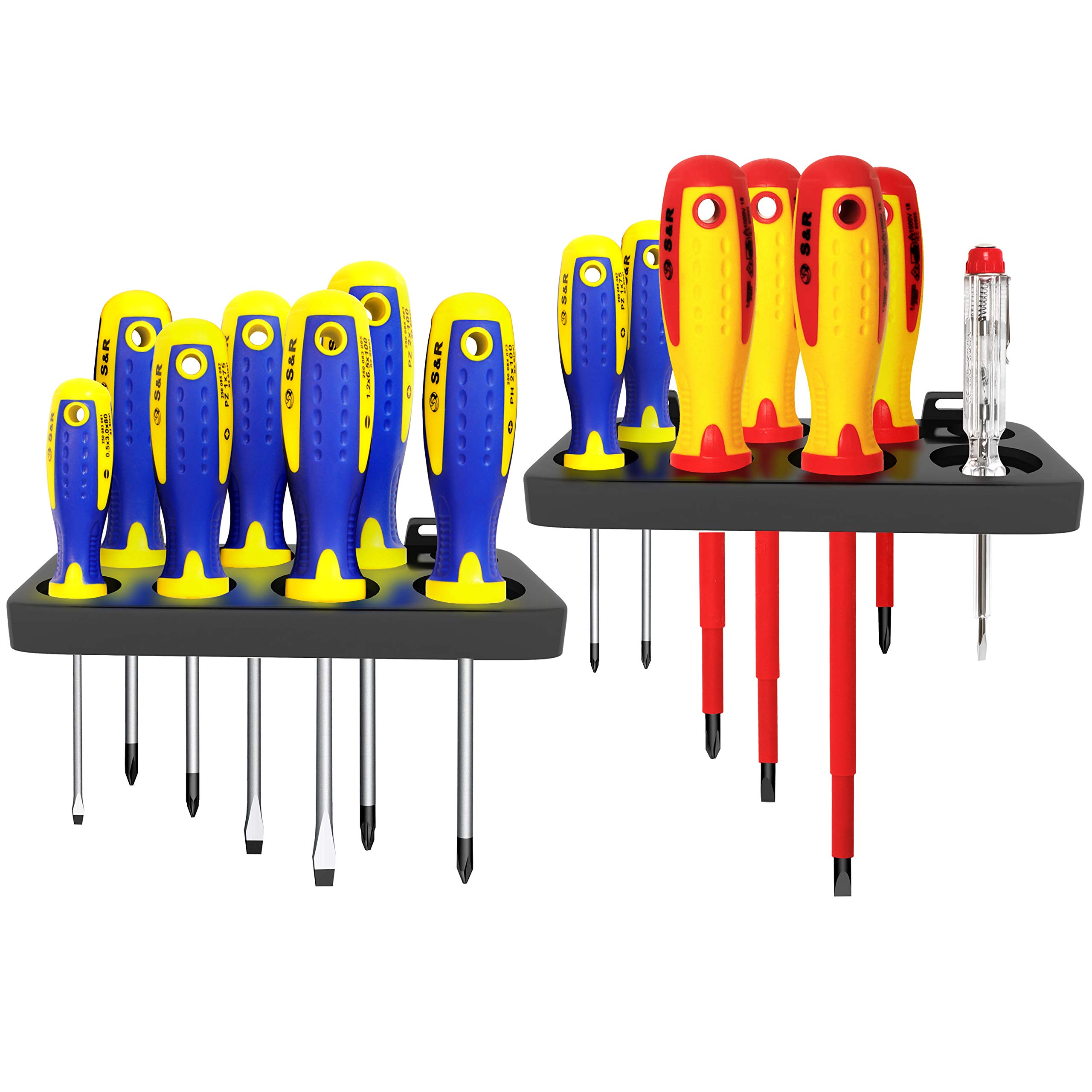 S&R Screwdriver set 14 pcs. Force handle form, SL-PH-PZ, voltage tester, two racks. Professional quality