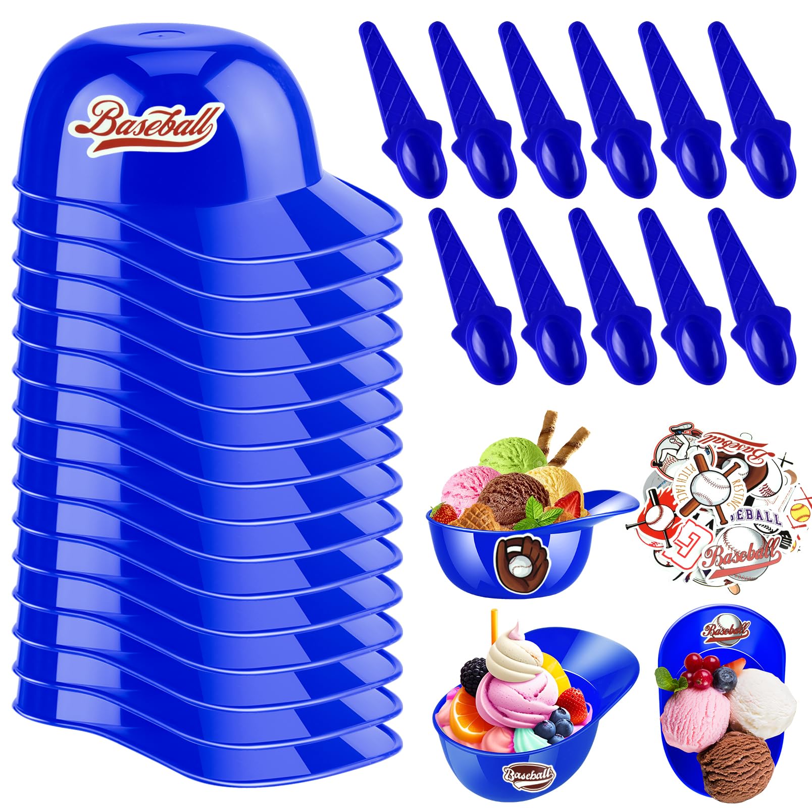 Photo 1 of MEEZY 30 Set Baseball Helmet Ice Cream Bowls with 15 Mini Dessert Cups and 15 Spoons, 8oz Reusable Baseball Cap Snack Dessert Cup Bowls Baseball Party Favors for Kids Sports Birthday Party Supplies