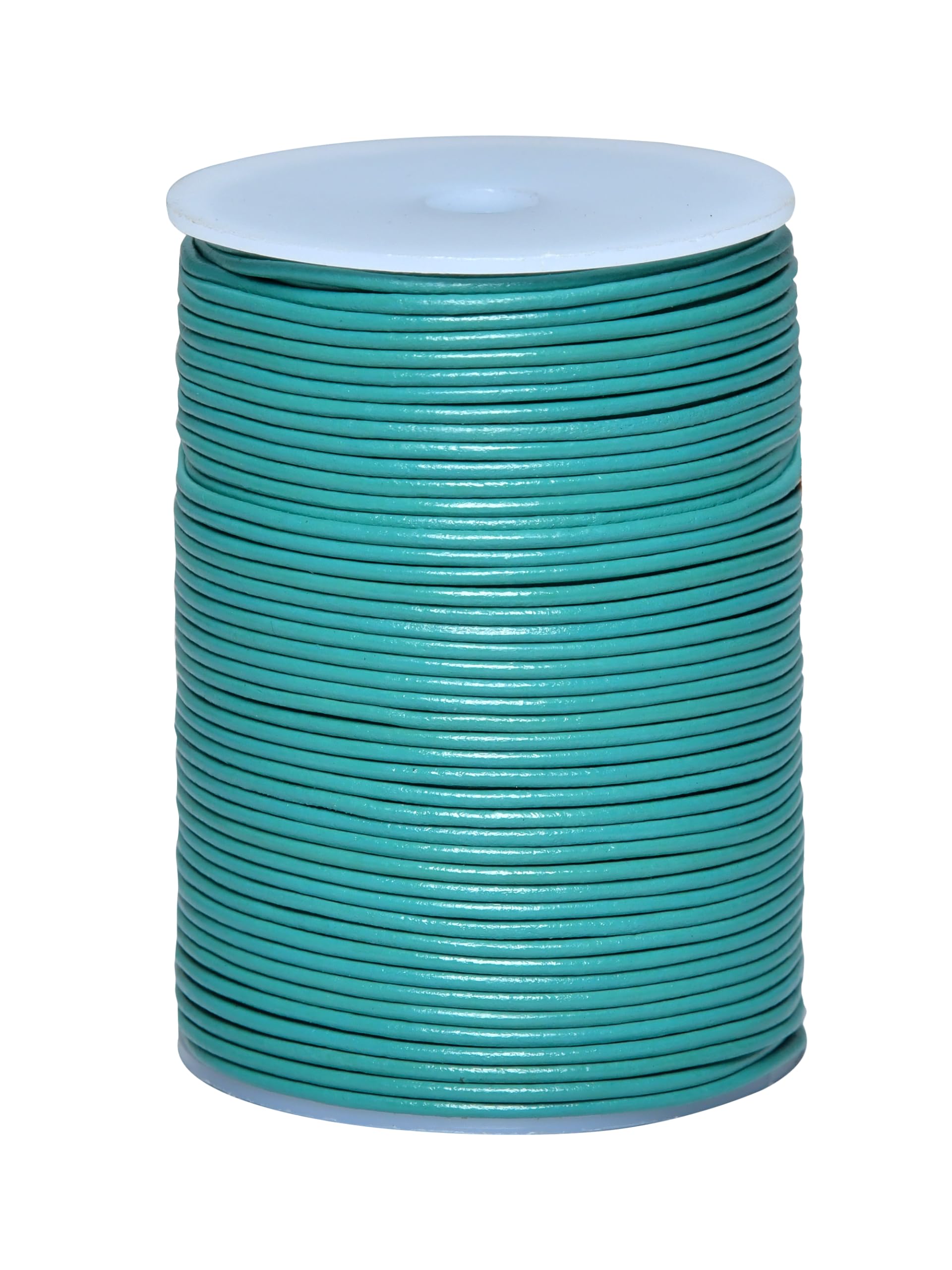 Cords Essentials Round Genuine Leather String Cord, Rope for Jewelry Making, Necklaces, Bracelets, Kumihimo Braiding, Wraps, Crafts and Hobby Projects (Turquoise, 2.0 MM) — image 1