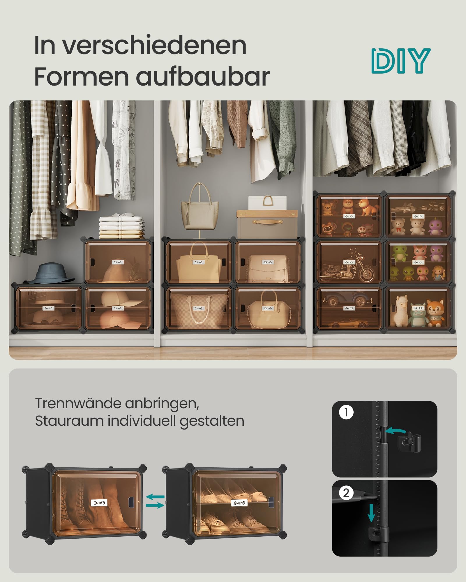 SONGMICS Schuhregal mit 8 Fächern, Schuhschrank, 30 x 45 x 30 cm pro Fach, durchsichtige Tür, Metallrahmen, für 32 Paar Schuhe, Flur, Schlafzimmer, tintenschwarz-transparentes Braun LPC054BH01 5