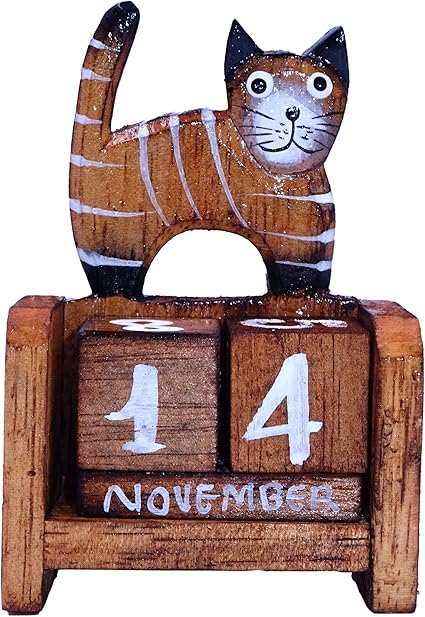 Generique Calendrier Perpetuel Bois Cubes Wooden Perpetual Calendar Chat Cat Inscription En Anglais Amazon Fr Cuisine Maison