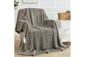 EASTSORA Heated Blanket Throw Electric Heating Blanket Waffle with 12 Heat Levels, Fast Heating Blanket with 1-12 Timer, Overheat Protection with ETL & FCC for Bed Home Office Sofa-Light Gray Throw(50"x60")