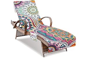 HEIFAM Lounge Chair Covers, Bohemia Beach Chair Cover with Pockets, Courtyard Cover, Sun Lounger Covers for Outdoor Sunbathing Trips, 85 X30 in