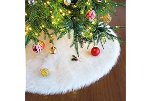 AMZHRLY 36 Inch Christmas Tree Skirt White Faux Fur Xmas Tree Skirt Christmas Decorations Holiday Tree Ornaments