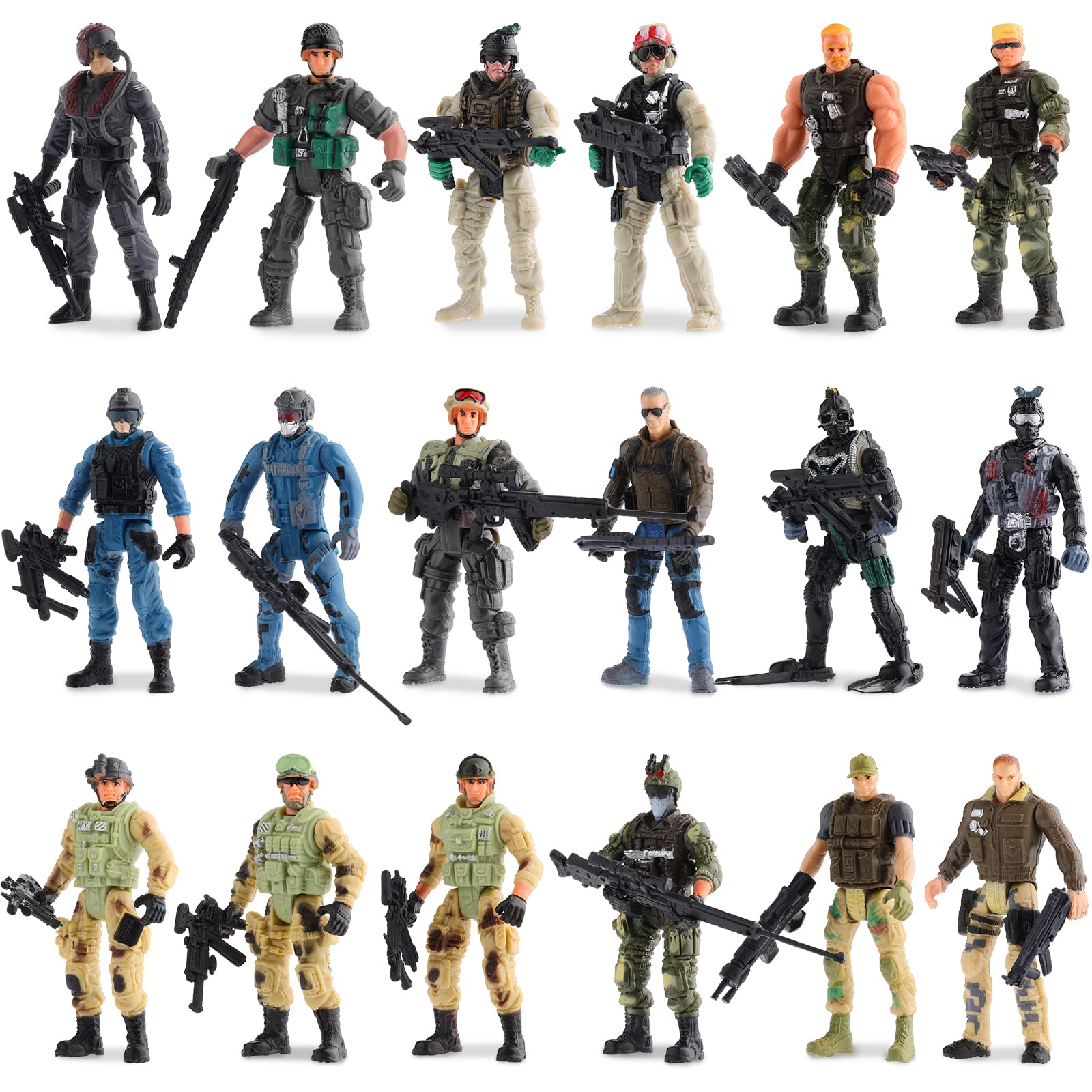 Photo 1 of 18 Pcs Special Forces Army Men Soldier Combat Movable Action Figures Army Guys Plastic Toy Soldiers Playsets Military Toy Men with Military Weapons and Accessories for Teens Party Decoration, 4 Inch