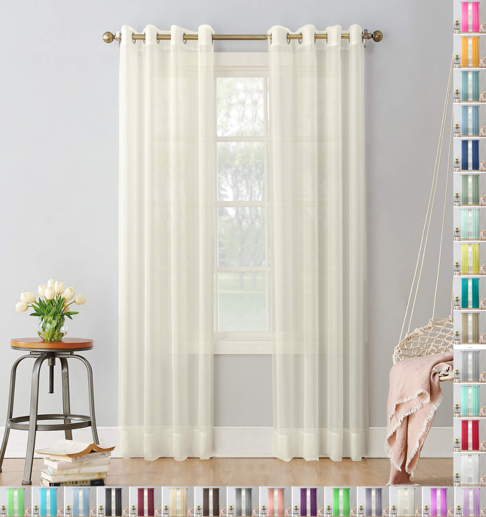 Megachest pair of sheer voile RING top (ivory, 56" wideX81 drop(W142cmXH206cm))