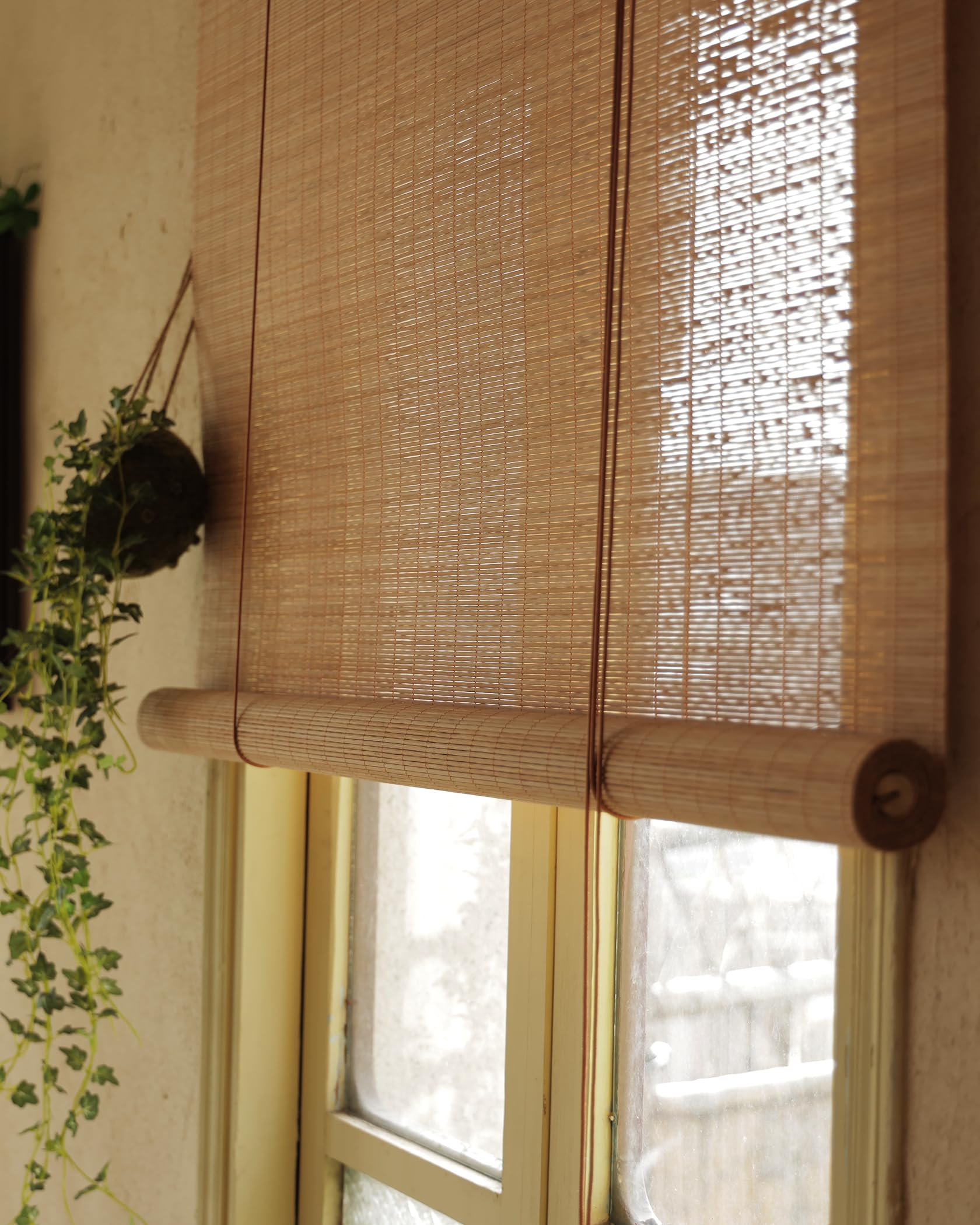 Photo 1 of Erfolkerz 70" Wx72 H Bamboo Blinds Roller Shades for Indoor Window, Natural Light Filtering Bamboo Curtain Roll Up with Cord, Privacy Roman Shade for Interior/Exterior, Mounting Hardware Included