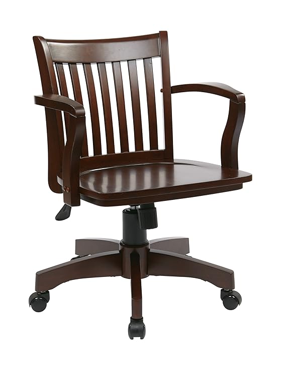 Office Star 105ES Deluxe Wood Bankers Desk Chair with Wood Seat 