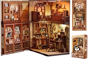 CUTEFUN DIY Book Nook Kit,3D Wooden Puzzle Bookends,Miniature House kit with dust Cover,Bookends Kit with LED Lights,DIY Dollhouse Bookend Tiny House for Adults,Birthday Easter Home Decor for Teens Adults