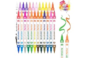 Banral 48 Colors Acrylic Paint Pens Markers, 24Pcs Upgraded Dual Brush Tip and Dual Colors Paint Pens for Rock Painting, Stone, Wood, Calligraphy, Canvas, Ceramic, Metal, Glass, DIY Crafts