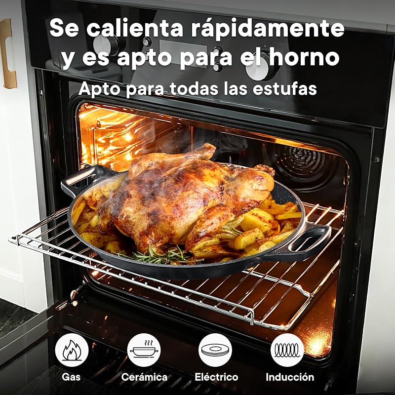 Paellera de Aluminio 36cm, Paellero con Revestimiento Cerámico Antiadherente y antioxidante, Apta Para Todo Tipo de Cocinas Incluida Inducción, 6-8 Raciones