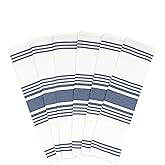 Blue Dish Towels - 100% Cotton Blue Kitchen Towels - Super Absorbent, Lint-Free, Large 30”x20”, 6 Pack, Indigo White Stripes Dish Cloths with Hanging Loop - Durable and Washable Tea Towels (6 Pack)