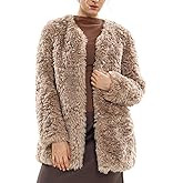 Amazhiyu Womens Faux Fur Coats Open Front Long Sleeve Fluffy Jacket with Pockets