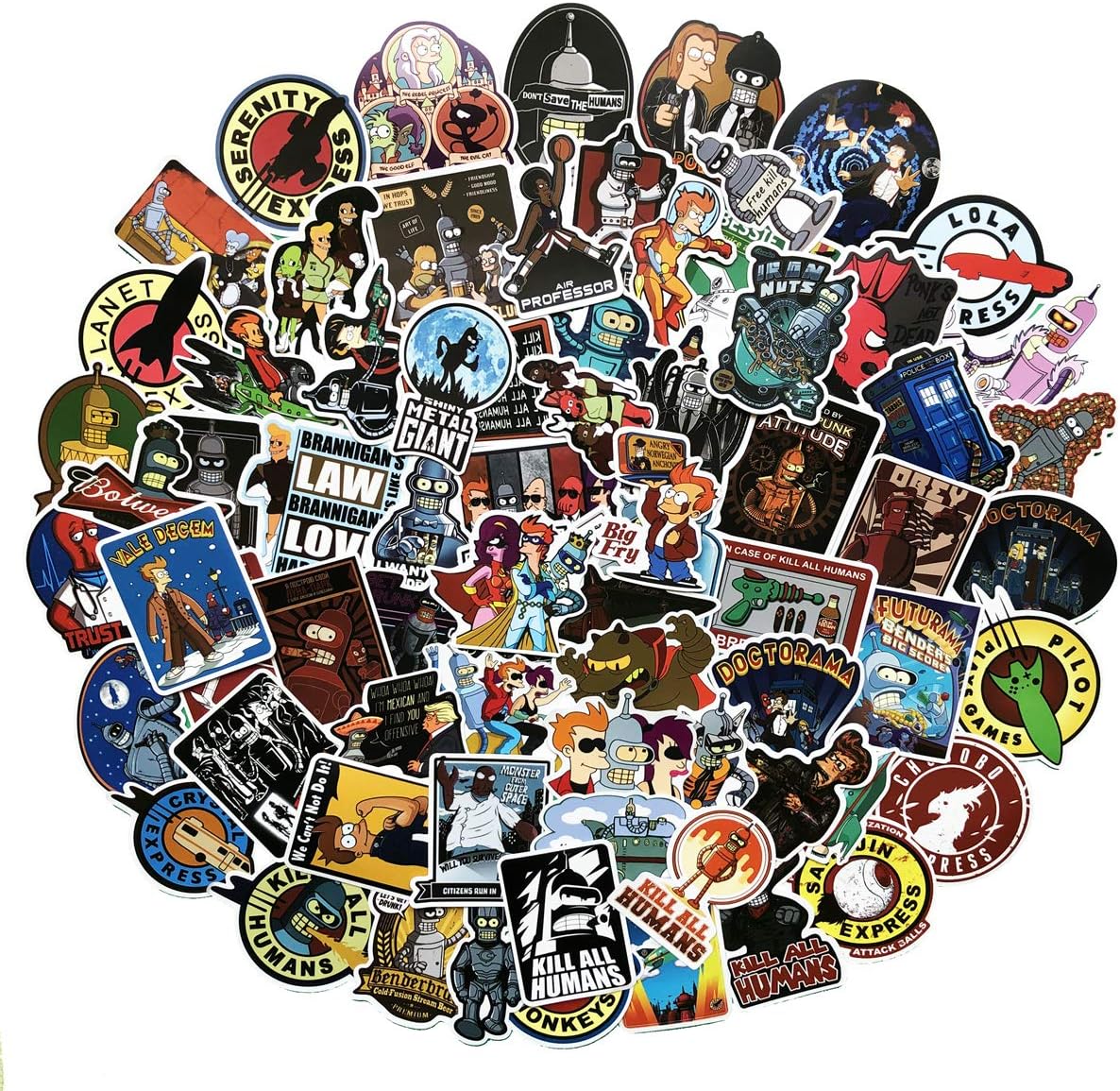 Futurama TV Stickers Philip J. Fry Laptop Stickers Bedroom Wardrobe Car Skateboard Motorcycle Bicycle Mobile Phone Luggage Guitar DIY Decal 74pcs/Pack (Futurama 74)