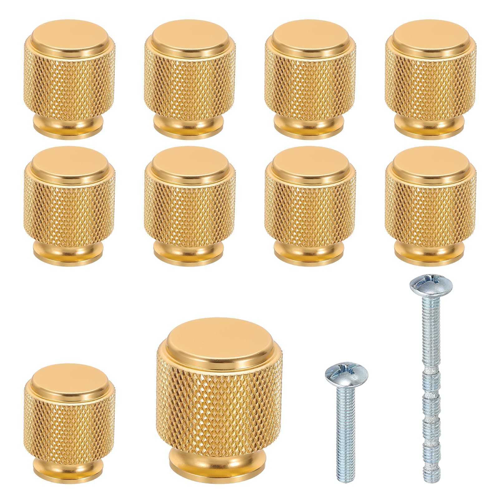 PATIKIL 1 Inch Dia. Cabinet Knobs, 10pcs Knurled Drawer Round Pulls Handle Solid Hardware for Dresser Wardrobe Kitchen Cupboard, Gold Tone