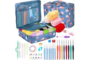 MIAOKE Crochet Kit, Crochet Kit for Beginners, 9 Crochet Yarn and 16 Different Sizes Crochet Hooks Set for Beginners, Include Stitch Markers, Thimble, Yarn Needles in Crochet Flower Storage Bag