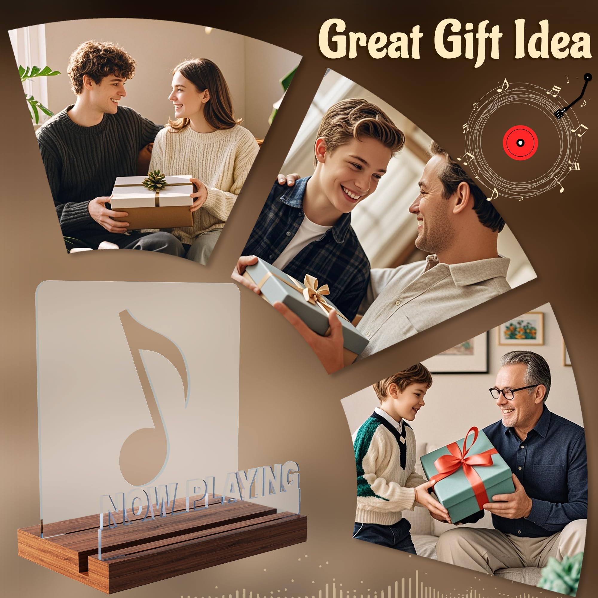 YuanDian Vinyl-Ständer, leuchtet jetzt drehender Schallplattenständer, Holz-Acryl-Halter für Vinylalben, Aufbewahrung von Vinyl-Schallplatten, LED-Display, Aufbewahrung, Sammlungshalter 6