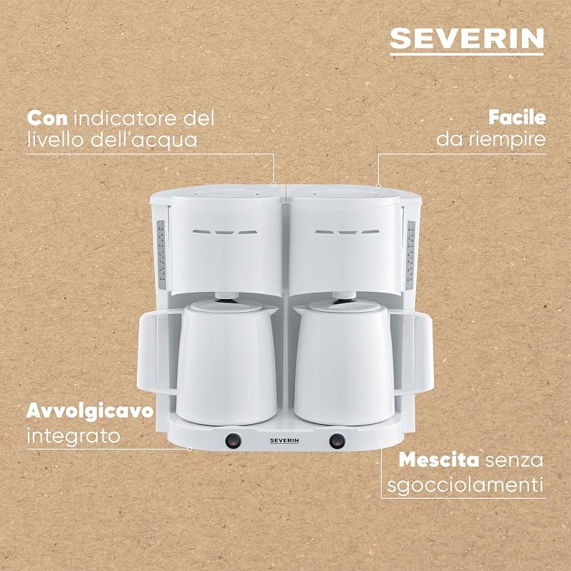 KA 9314 - Macchina da caffè a doppio filtro con caraffa termica, per un massimo di 16 tazze, con filtro accattivante con 2 thermos, colore: Bianco