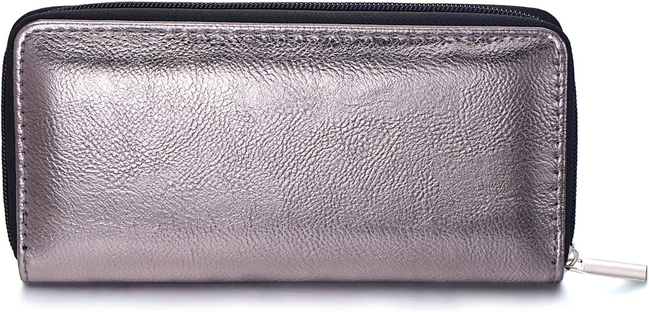 DonDon Ladies' Metallic Look Purse with Zip - Money Pouch Soft in Grey 7.87" x 3.94" x 0.98" - Image 4