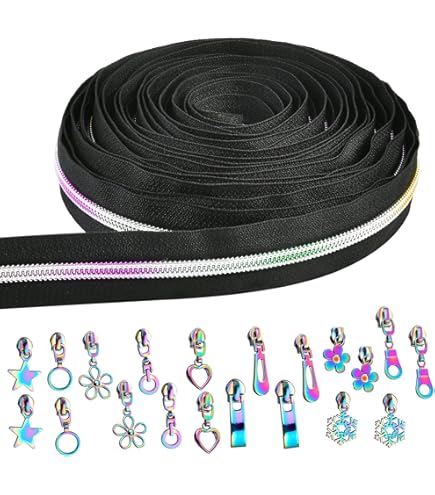 Zeyune #5 Ruban De Fermeture éclair Arc-en-ciel En Nylon Avec 20 Tirettes Métalliques Colorées (10 Styles) Pour Bricolage, Couture, Travaux Manuels