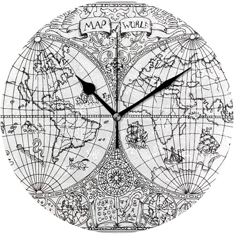 Amazon Miscery 掛け時計 グラフィックイラスト古代アトラス地図世界 インテリア 木製 サイレント キッズ 子供 部屋飾り 簡単 和風 置き時計 可愛い おしゃれ 北欧 時計 壁掛け 連続秒針 電池式 プレゼント 置き時計 掛け時計 オンライン通販