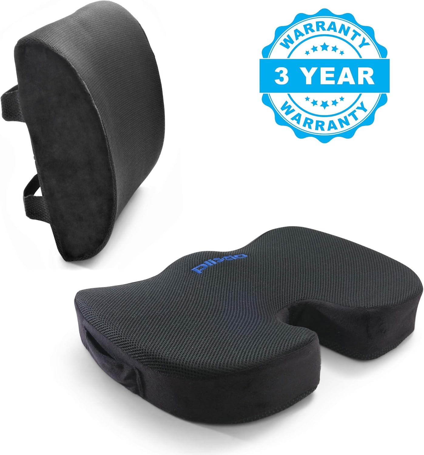 Plixio Memory Foam Seat Cushion and Lumbar Back Support Pillow- Chair Pillow for Sciatica, Coccyx, Back & Tailbone Pain Relief - Orthopedic Chair Pad for Support in Office Desk Chair and Car Seat: Home & Kitchen