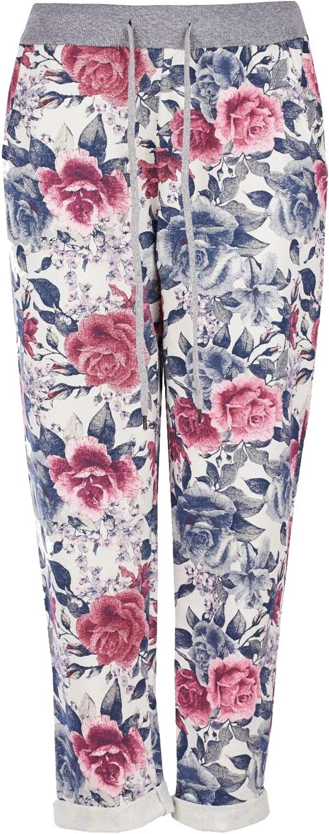 Fashion Lovers Womens Turn Up Trouser#(Red Navy Rose Print Turn Up Pocket Trouser#UK 10#Womens)