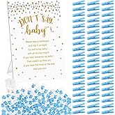 Don't Say Baby Shower Clothespin Game Boy Includes 8x11'' Standing Sign, 60 Mini Blue Clothes Pin, 60 Mini Pacifiers