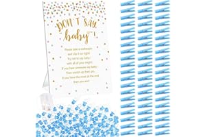 ZJJZGYXINTAI Don't Say Baby Shower Clothespin Game Boy Includes 8x11'' Standing Sign, 60 Mini Blue Clothes Pin, 60 Mini Pacifiers