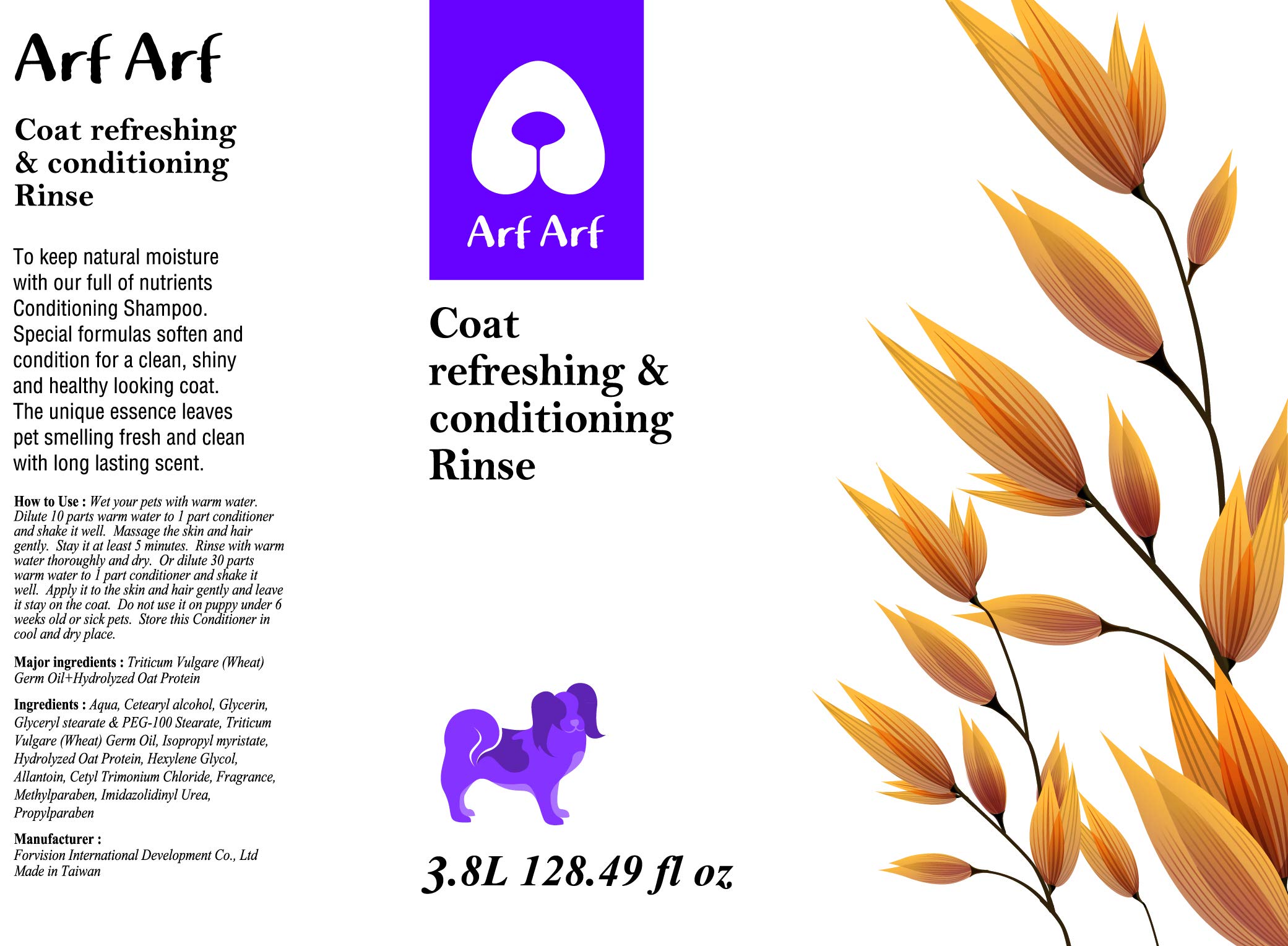 Arf Arf Natural Oatmeal Dog Conditioner - Coat Rereshing & Conditioning Rinse, 18 Oz